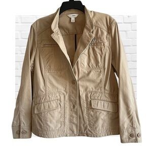L.L. Bean Women's Beige Fitted Utility Jacket Pima Cotton Coat Medium Blazer